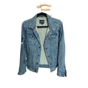 RUDE patchworks Hand Painted owl Jean Jacket Sz M/ Streetwear Y2K Retro 90s